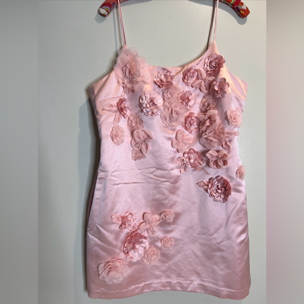 Free People LoveShackFancy Mensa 3D Cascading Rosette Satin Mini Dress - Picture 6 of 8